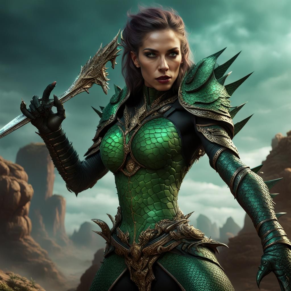 Reptile Death Queen in Black Armor