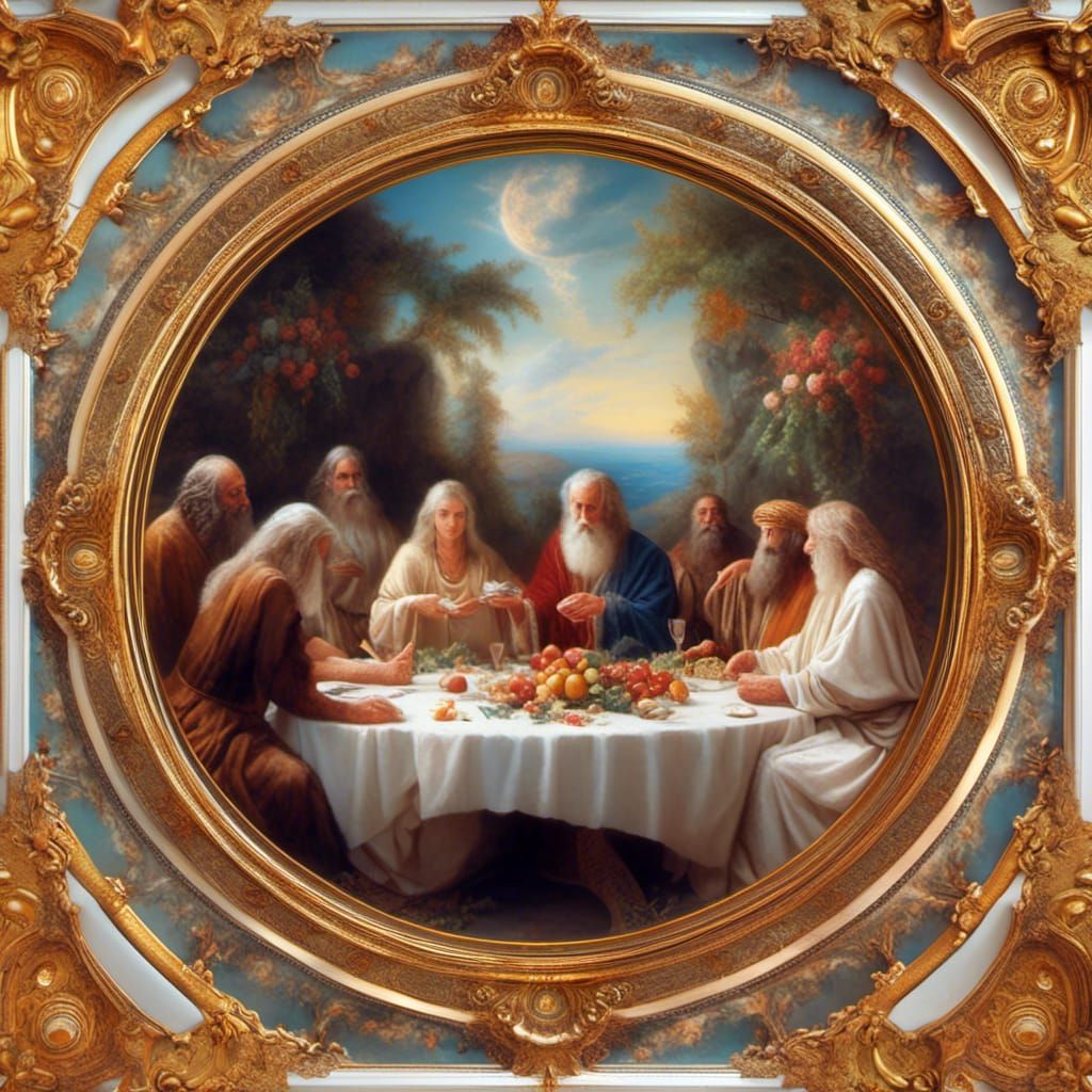 Biblical Figures at a Round Table, Photorealistic