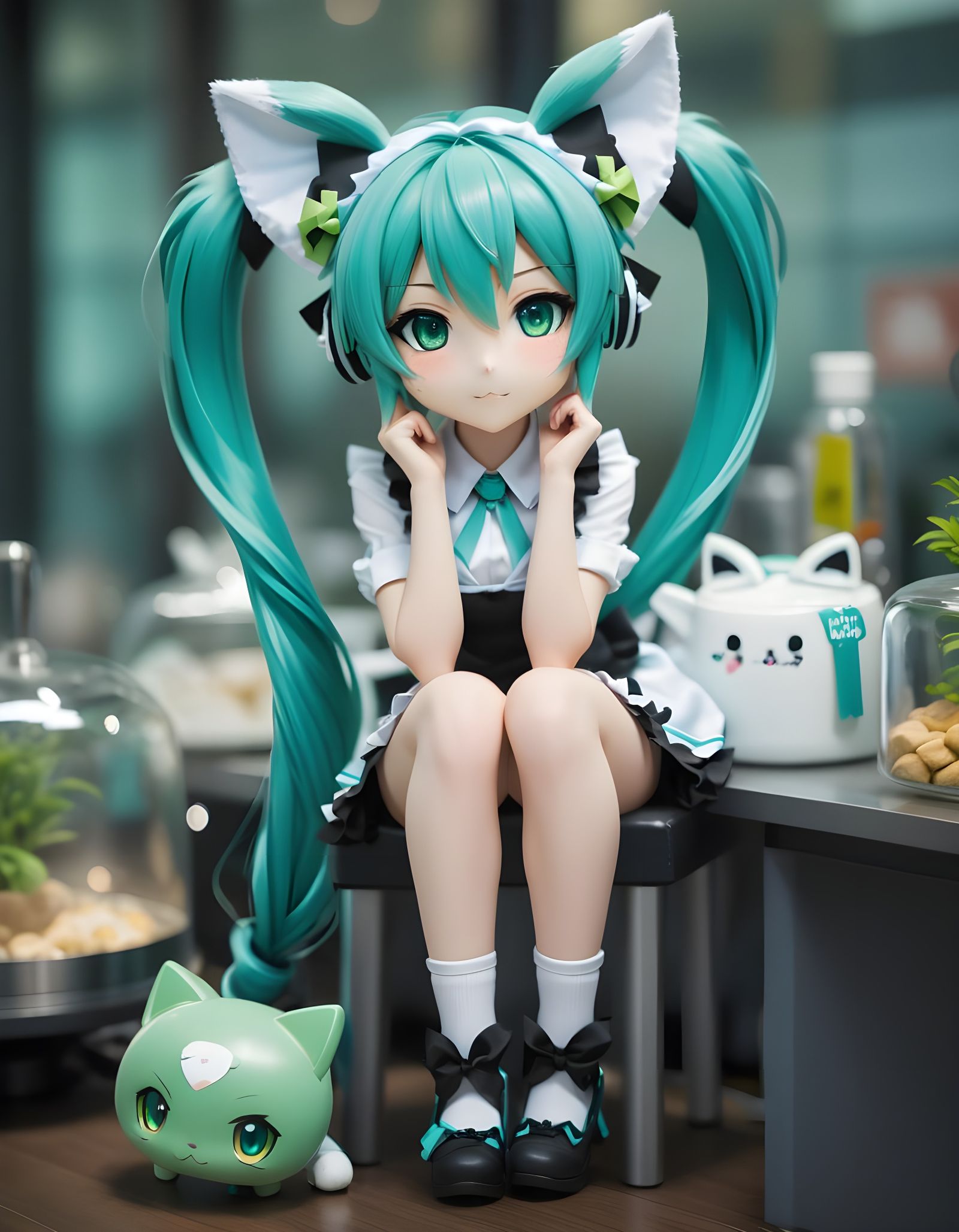 Cute Chibi Maid Catgirl Miku in Pet Shop