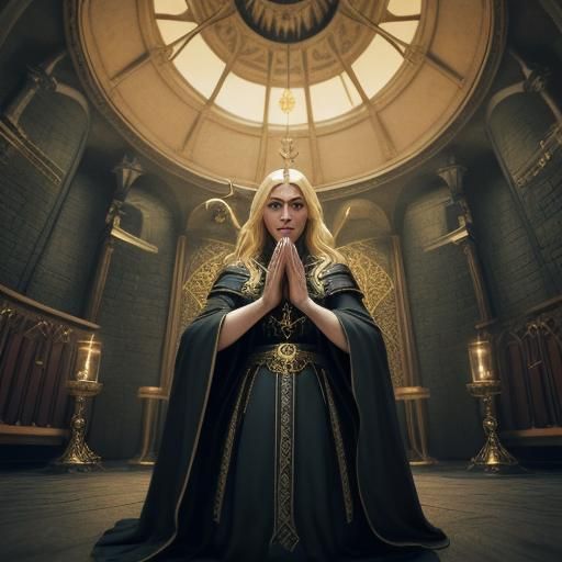 Young Witch in Lair Casting Magic Spell