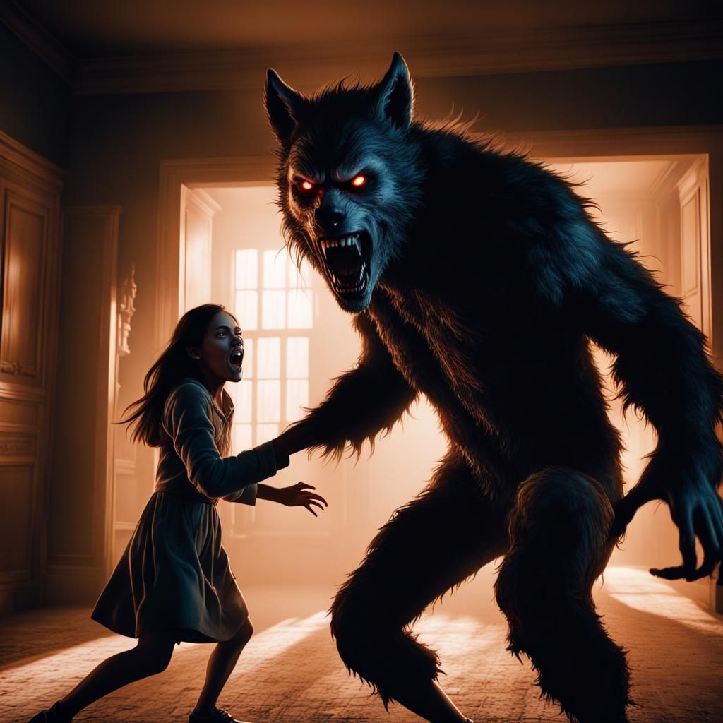 Werewolf Horror: Cinematic Chase Scene in Haunted House