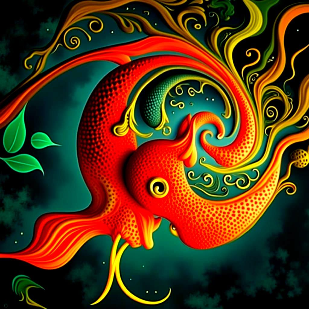 Vibrant Fractal Tapestry with Intricate Patterns and Elegant...