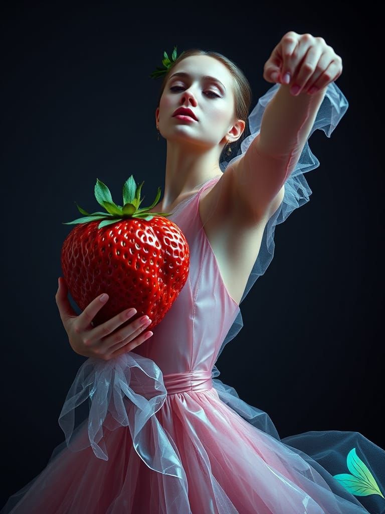 Ethereal Strawberry Model in High-Fashion Pose