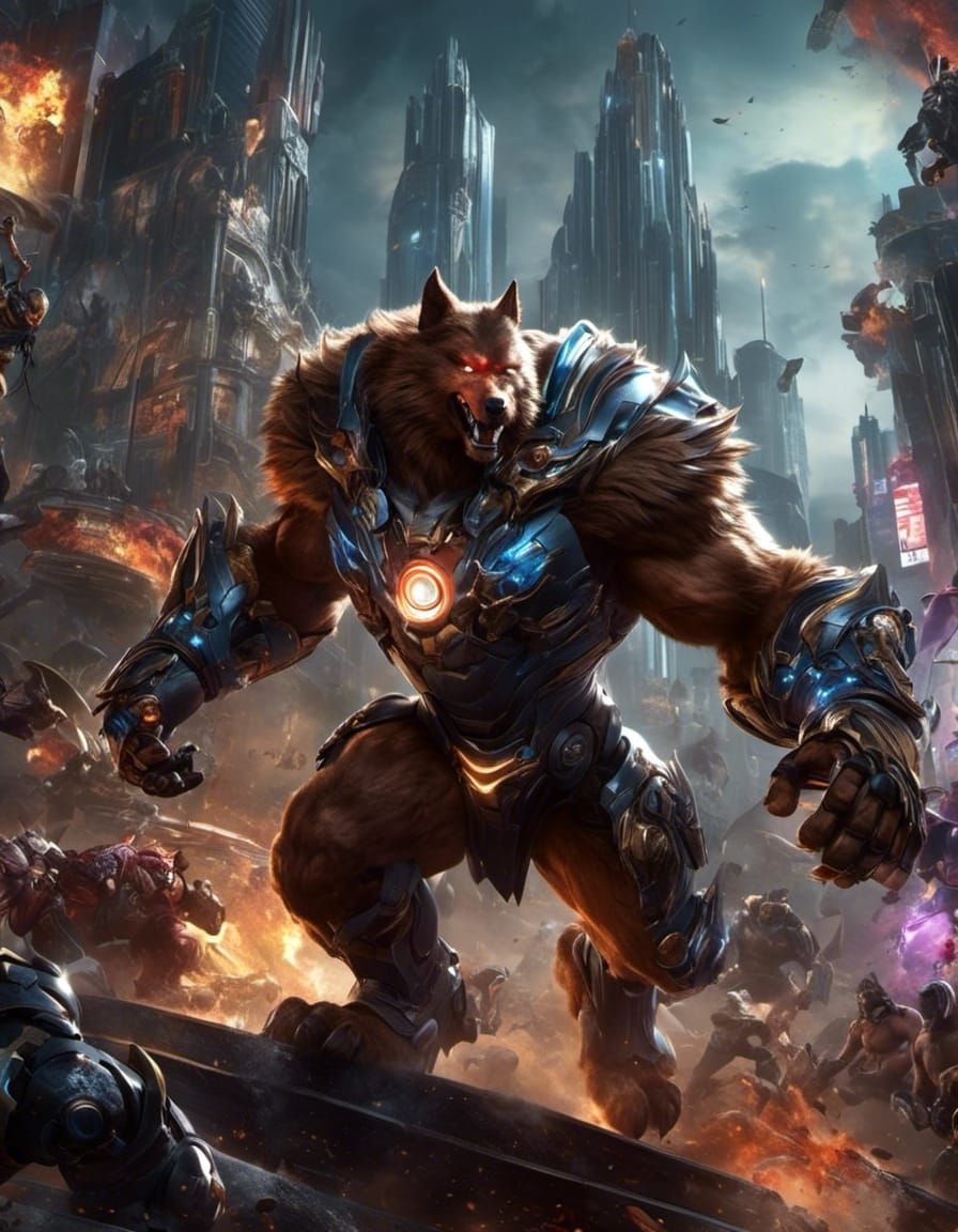 Werewolf Ironman Cityscape Digital Art