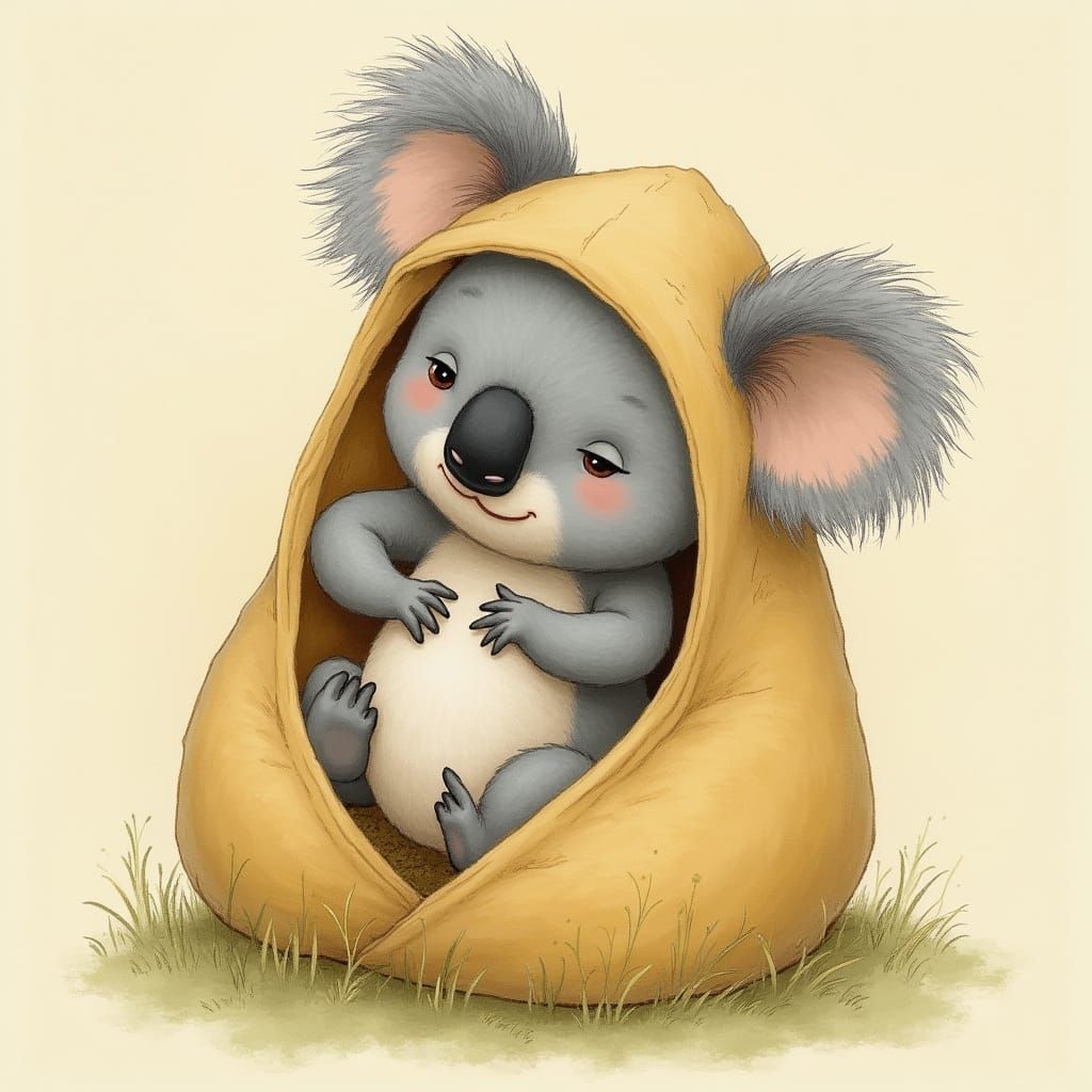 Newborn Koala Snuggled in Mother's Pouch