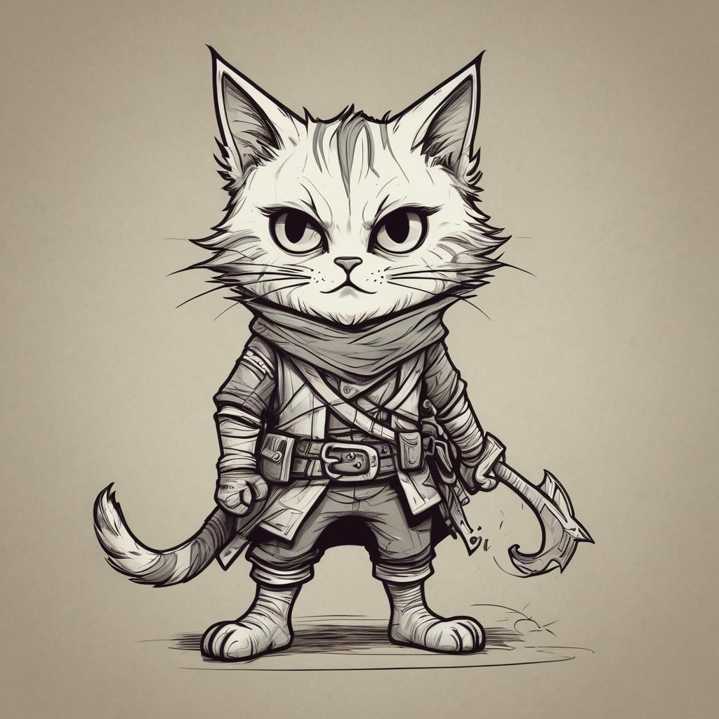 Dark Fantasy Cat Rogue in Sketchnote Style