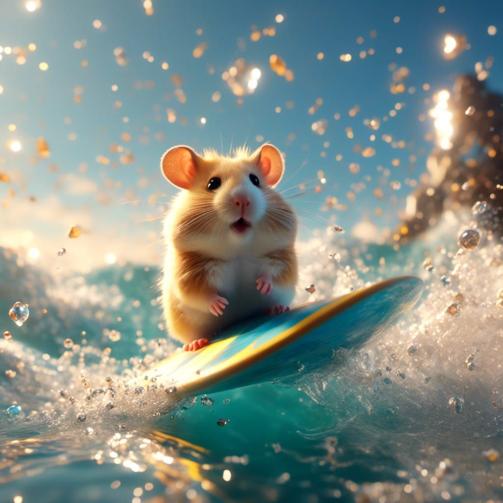 Hamster Surfing a Swell with Glitch Effects