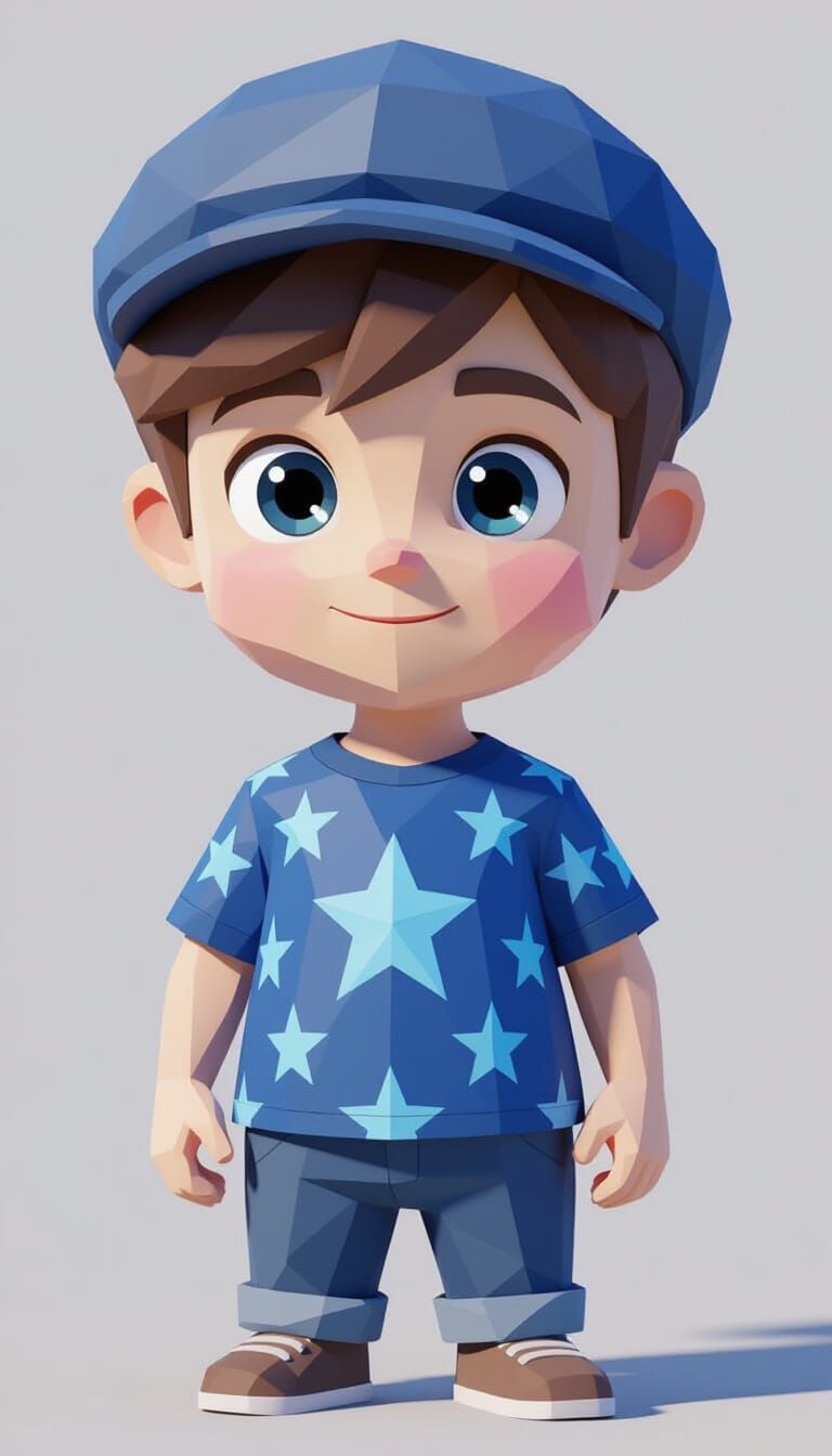 Boy with Star Shirt in Low Poly 3D Style