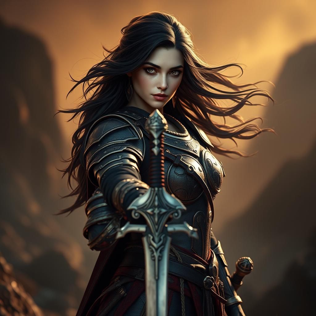 Medieval Lady Warrior in Detailed Armor, 3D Art