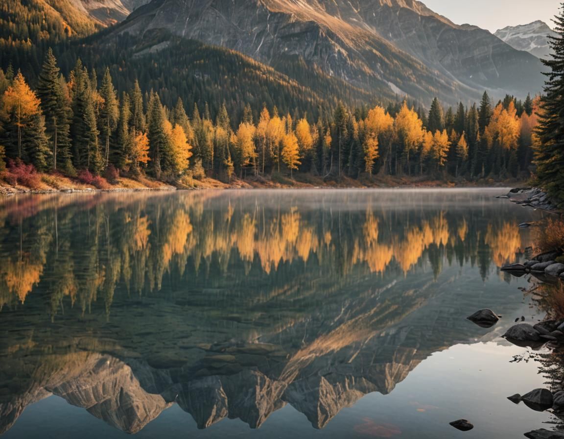 Autumn Lake Reflection in the Canadian Rockies