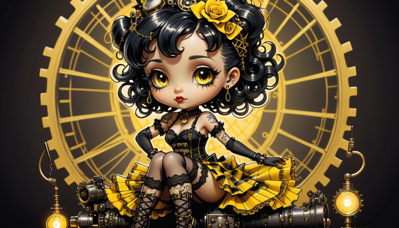 Steampunk Betty Boop Chibi with Musical Accents