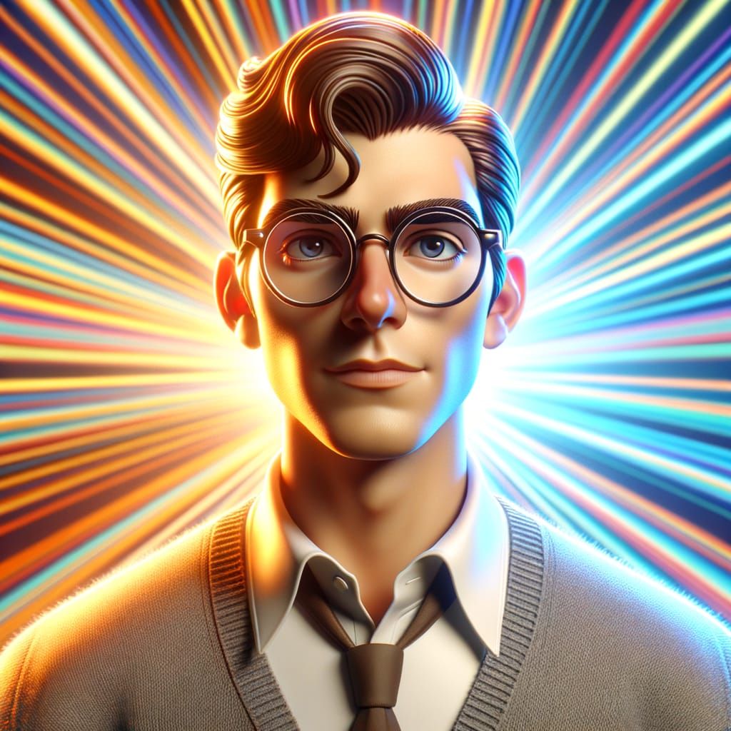 3D Digital Art of Musician Lookalike with Circular Glasses