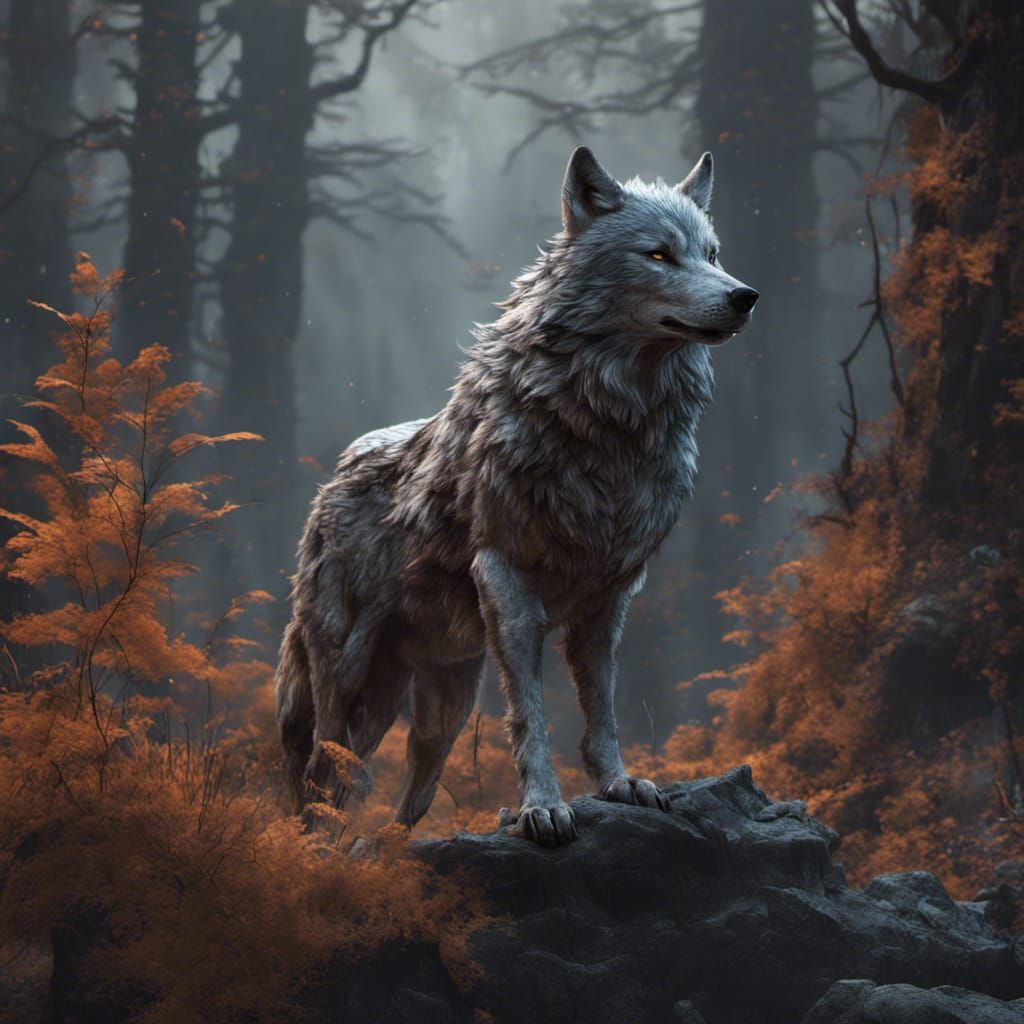 Detailed Wolf Matte Painting in Fantasy Style