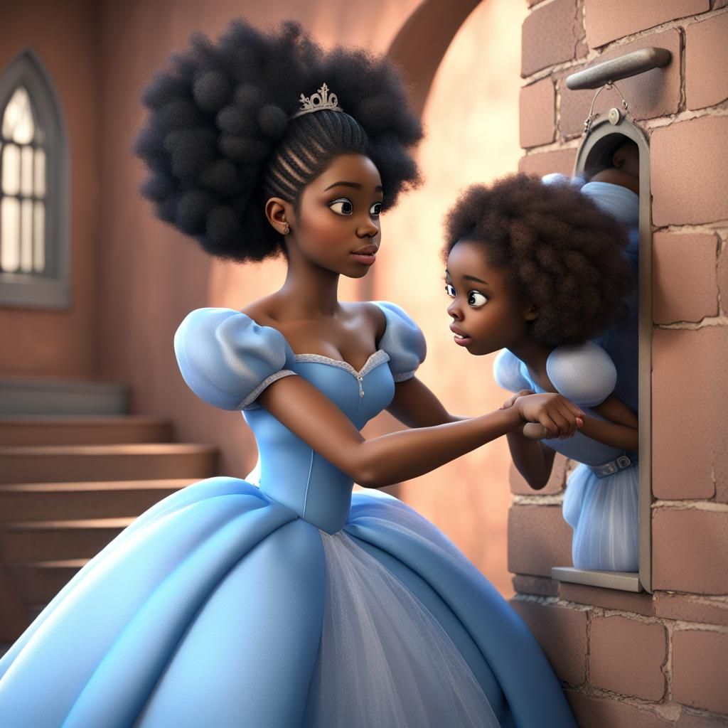 Afrocentric Cinderella Crashing Through Wall in 3D