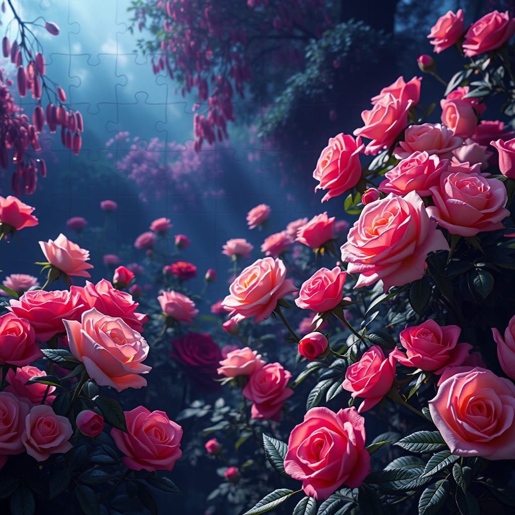 Vibrant Fantasy Rose Garden Puzzle Art