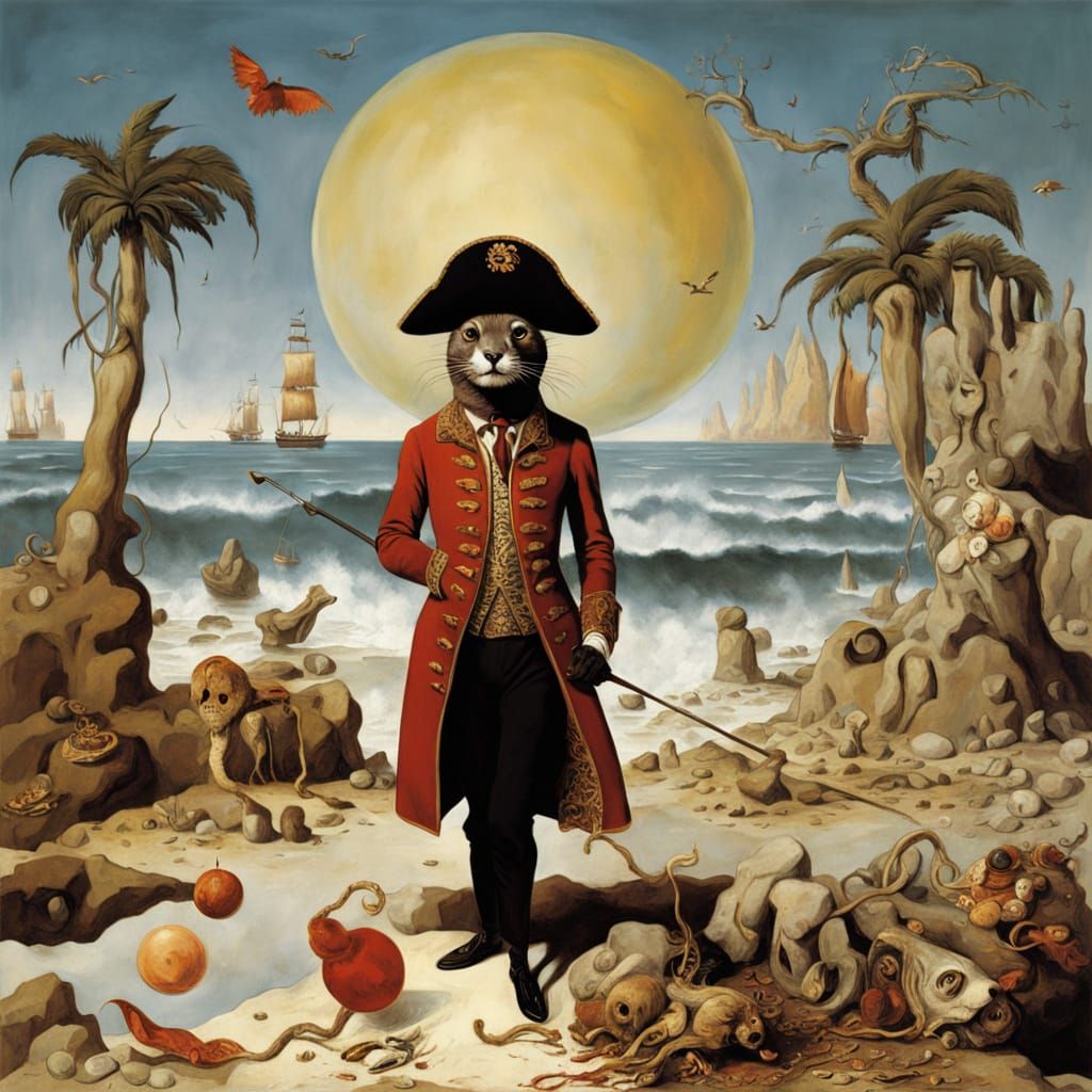 Surreal Otter Pirate in Dream Landscape, Salvador Dali Style