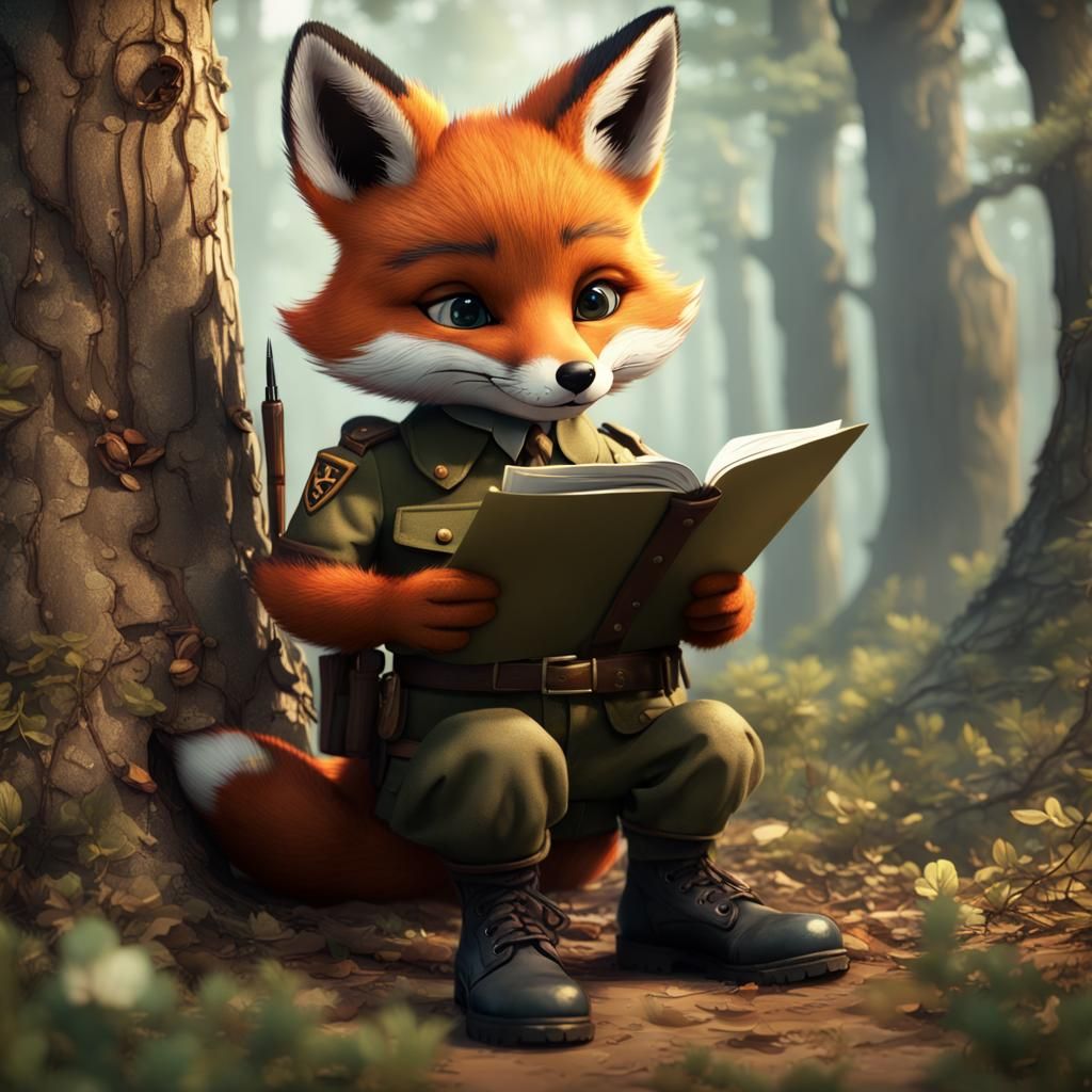 Fox Cub Soldier Writing in Diary