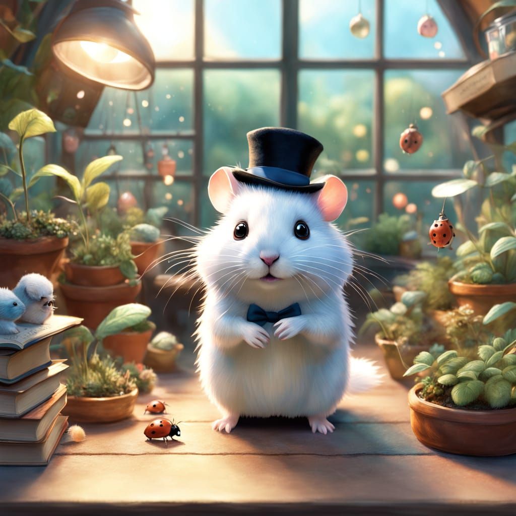 Whimsical Hamster Artist in Cozy Greenhouse