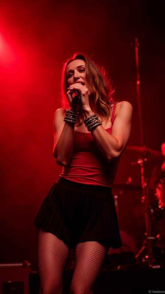 Fiery Performance in Red Glow