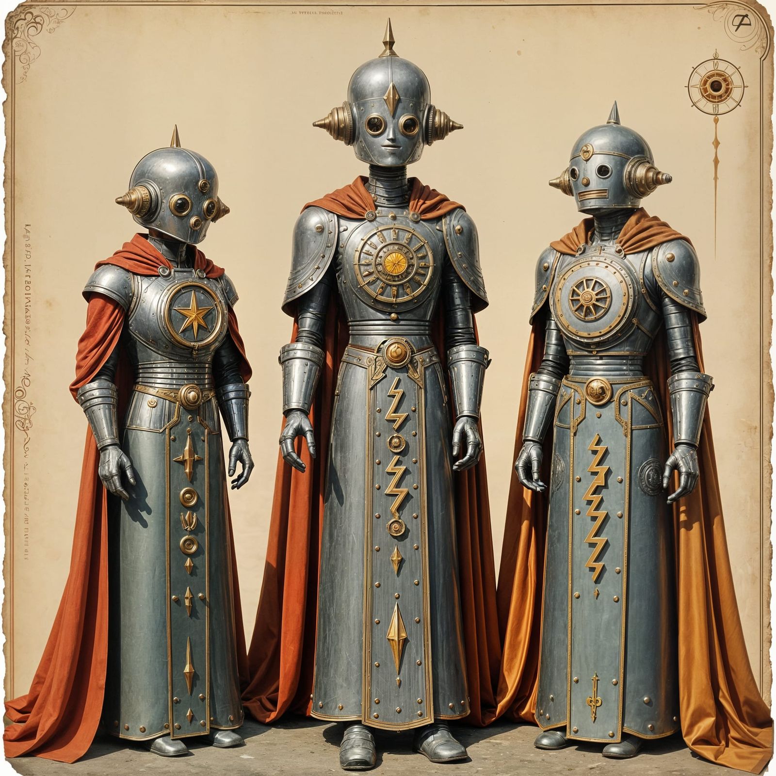 Three Retro-Futuristic Robot Saints in Vintage Style
