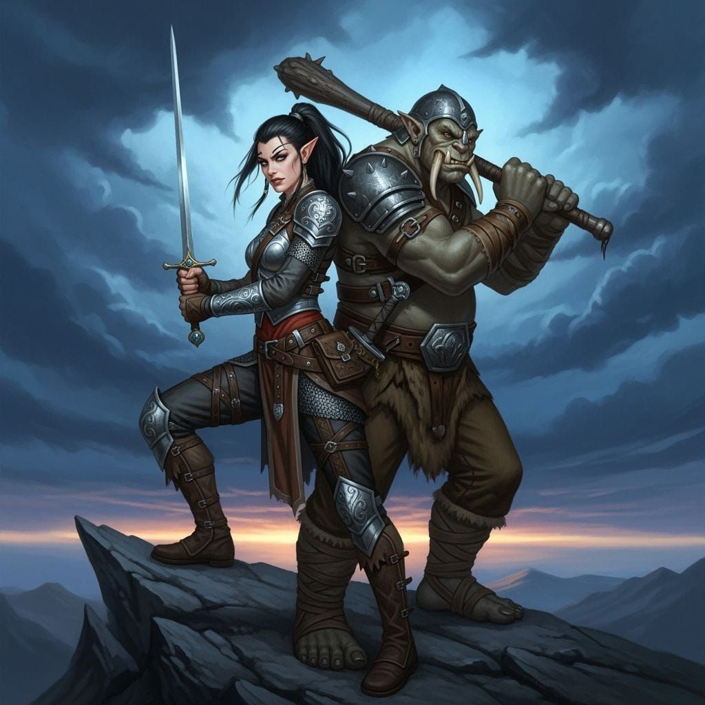 Elf Warrior and Troll Defend Against Odds