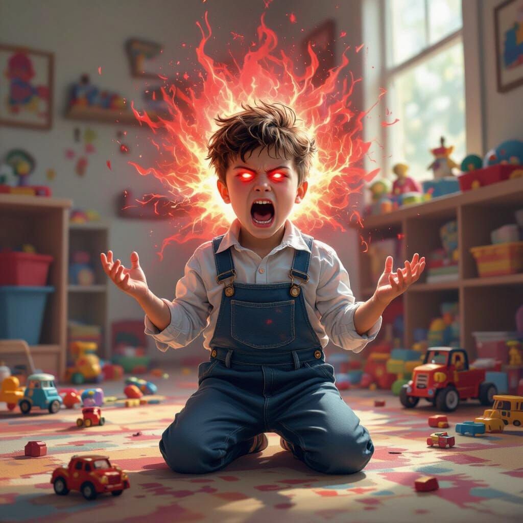 Boy's Telekinetic Tantrum in Toy Room