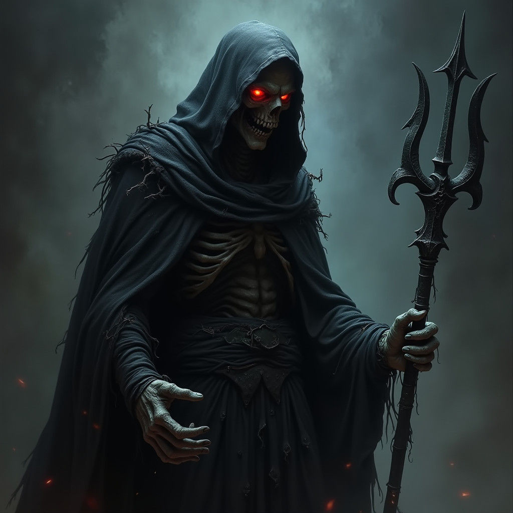 Grim Reaper with Flaming Eyes and Hades Trident