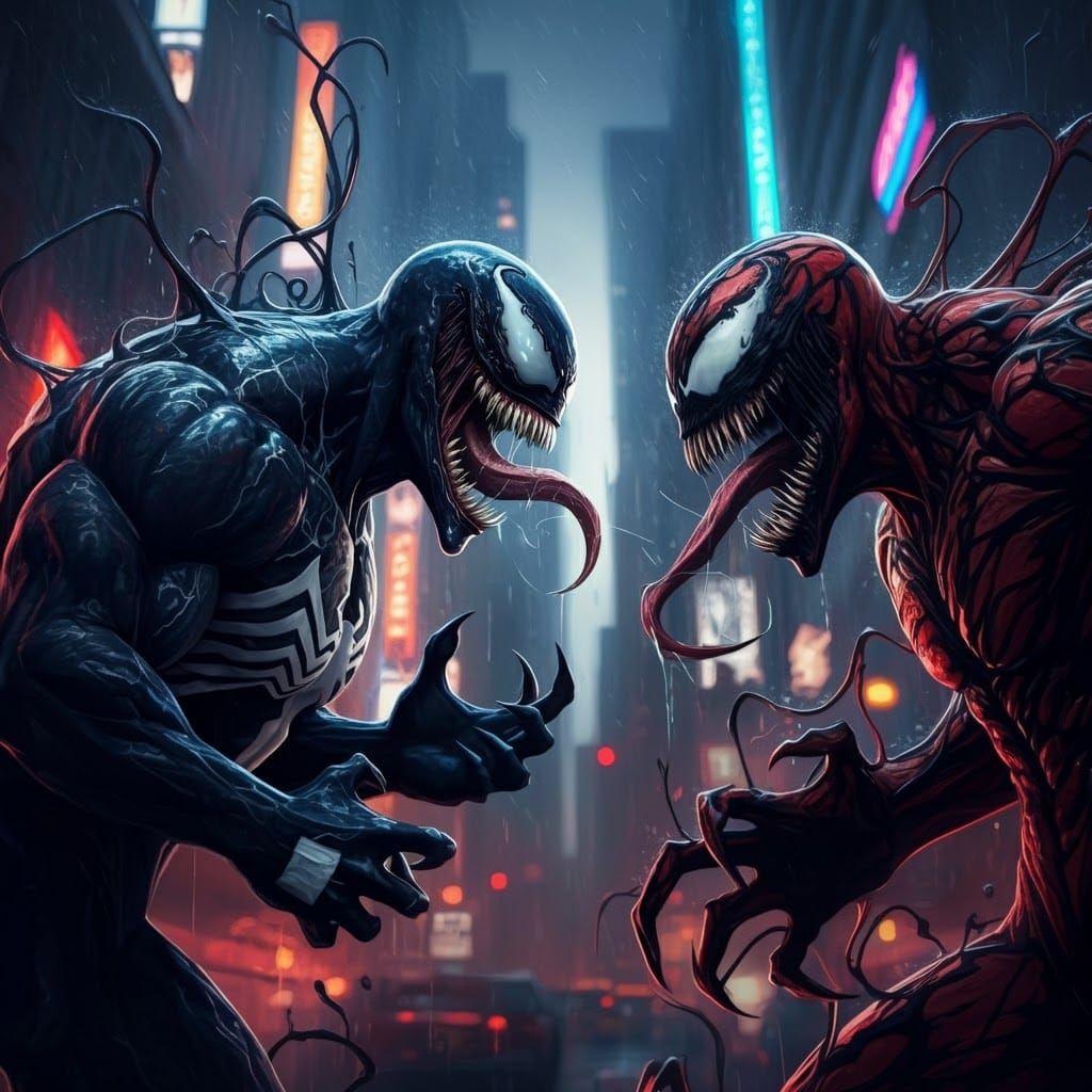 Symbiote Showdown: Venom and Carnage Confront in Dark City