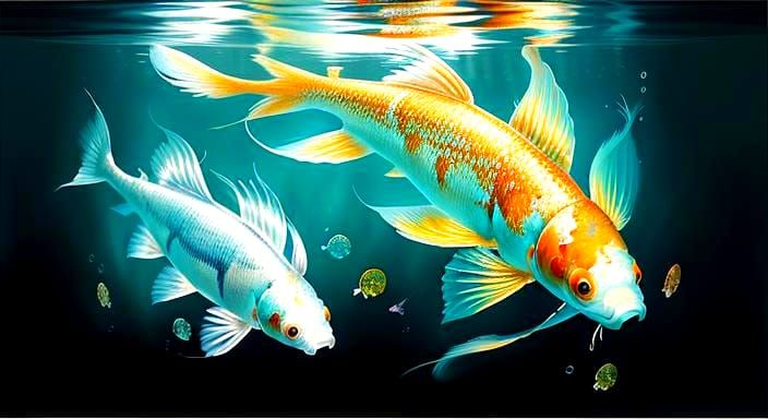 Iridescent Koi Fish Underwater Mosaic