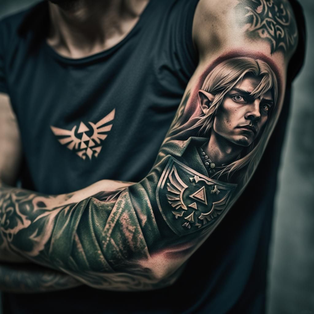 Zelda Arm Tattoo: Link and Hyrule Sword