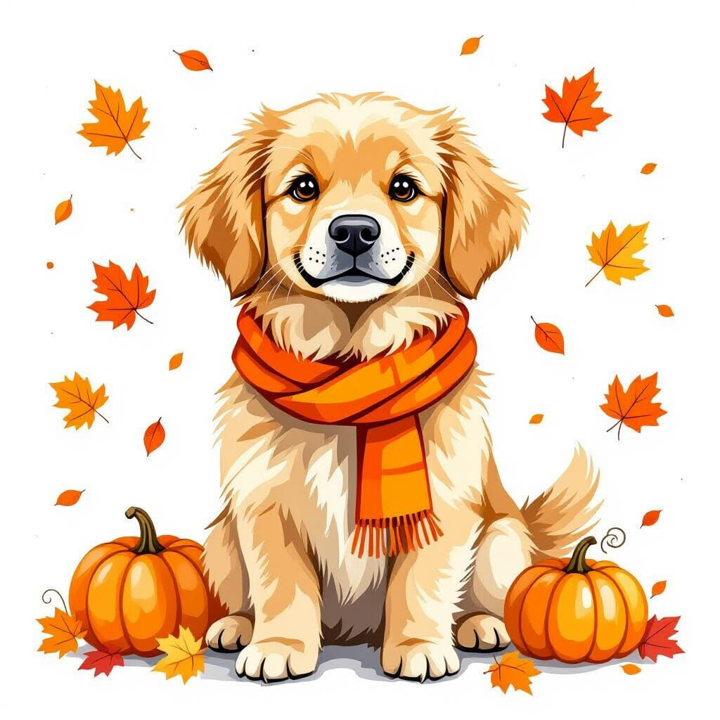 Whimsical Golden Retriever in Watercolor Style