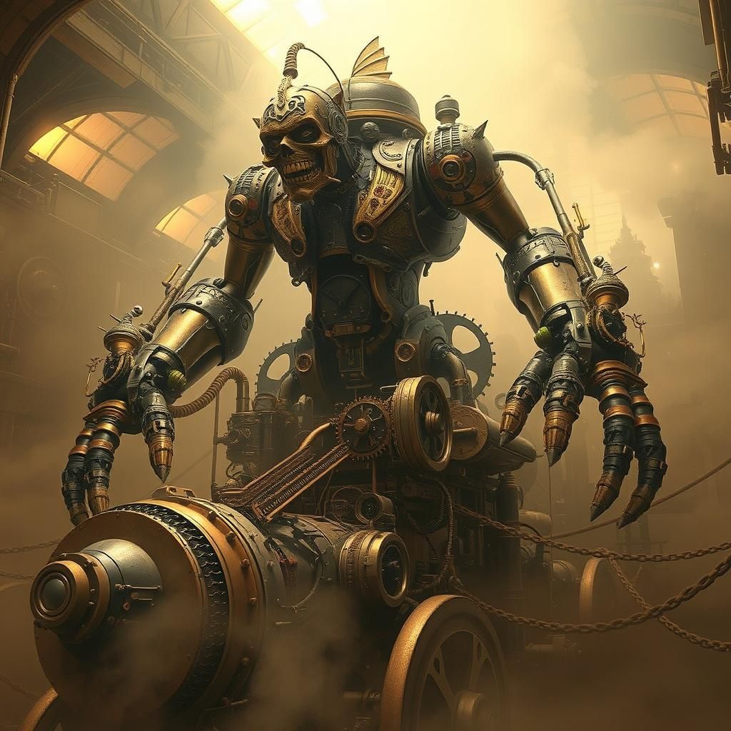 Steampunk Behemoth on Engine in Victorian Style
