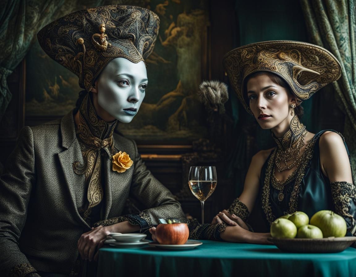 Surreal Alien Restaurant Celebration in Detailed Magical Rea...