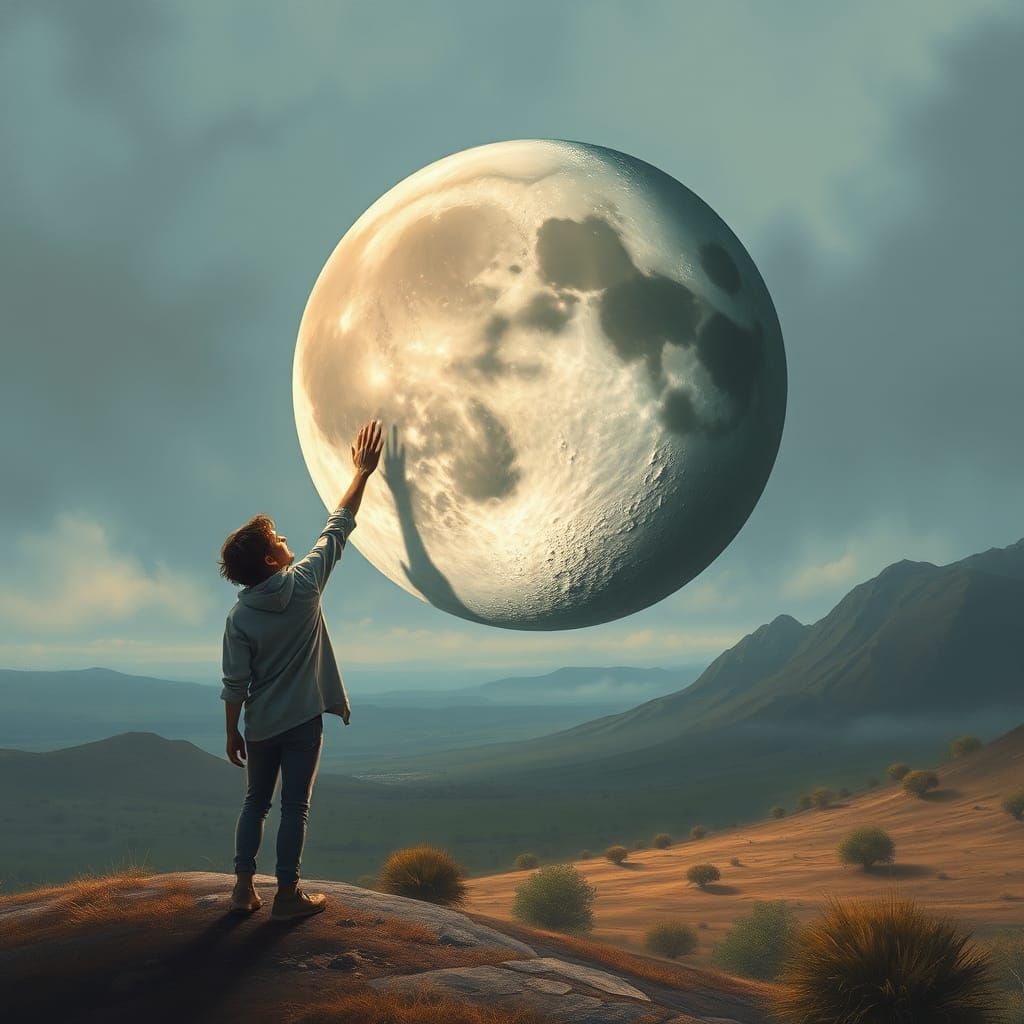 Surreal Moon Touch in Dreamy Landscape