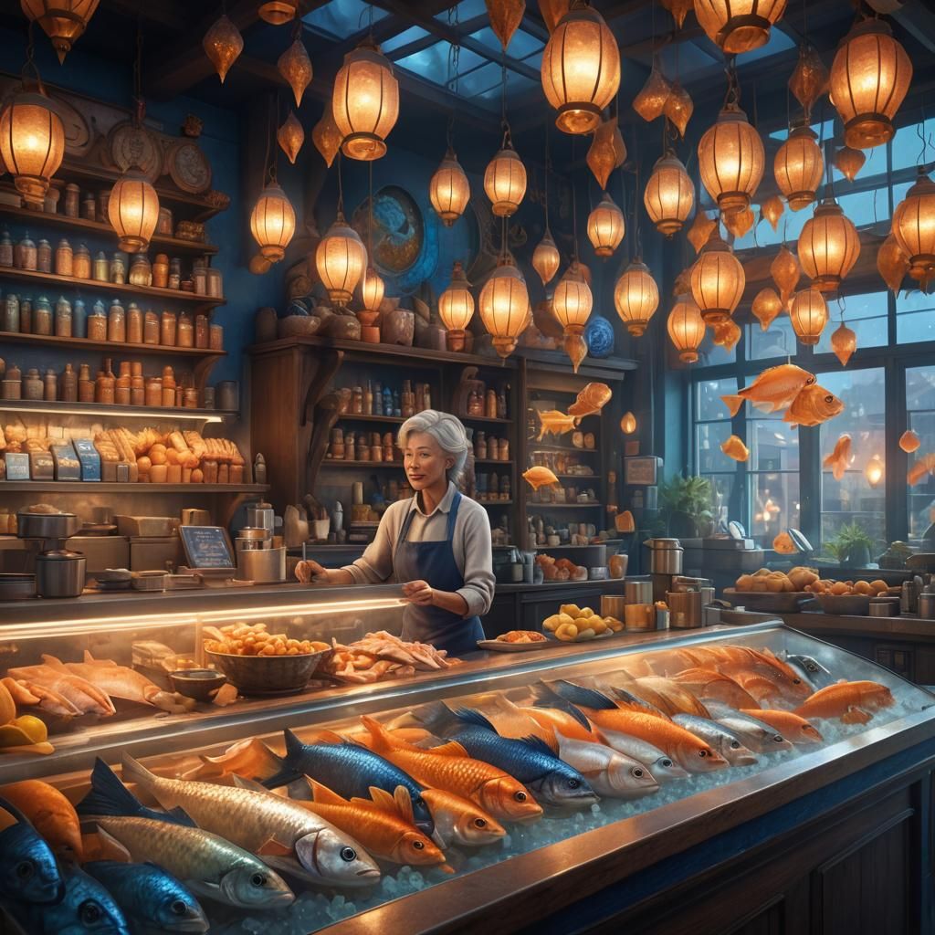 Gran at the Fish Shop: Fantastical Matte Painting