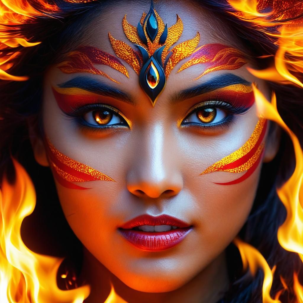 Fiery Mythical Woman Portrait in Digital Art