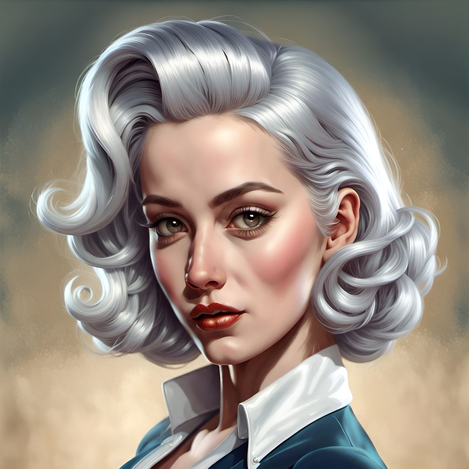 Silver-Haired Beauty in Digital Pin-Up Style