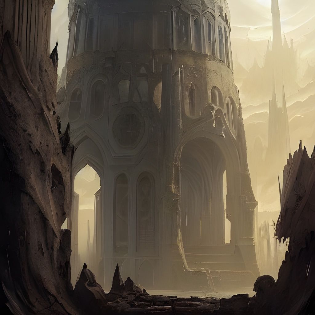 Spire with Skull Motifs in Alien Roman City