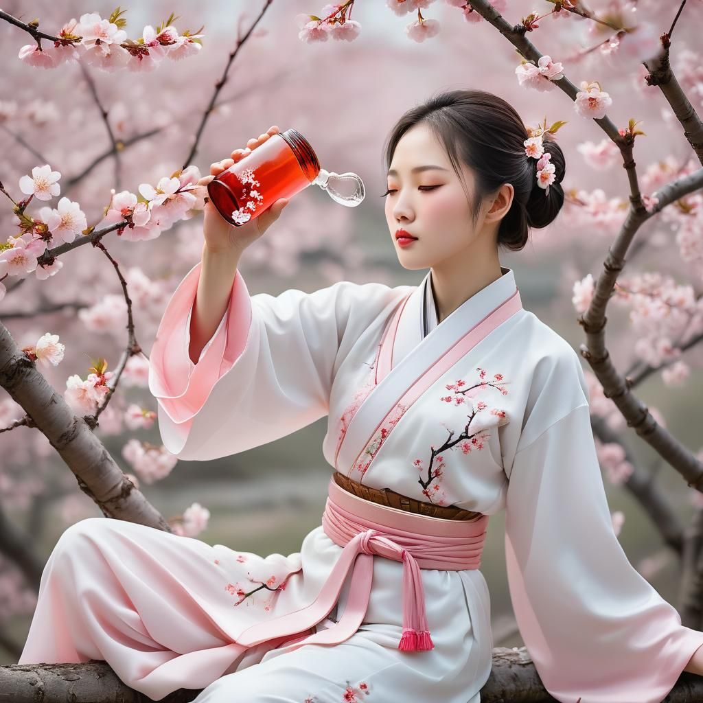 Chinese Princess in Cherry Blossoms: Fantasy Art