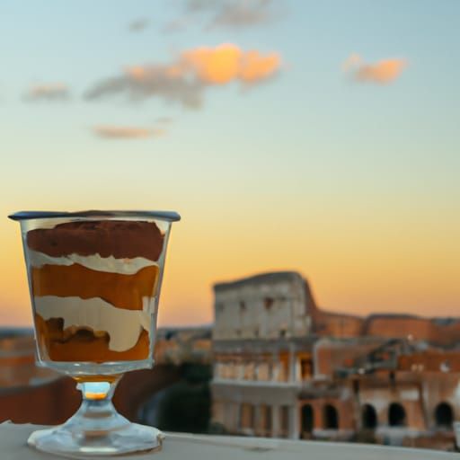 Tiramisu with Cloudberry and Colosseum at Sunset