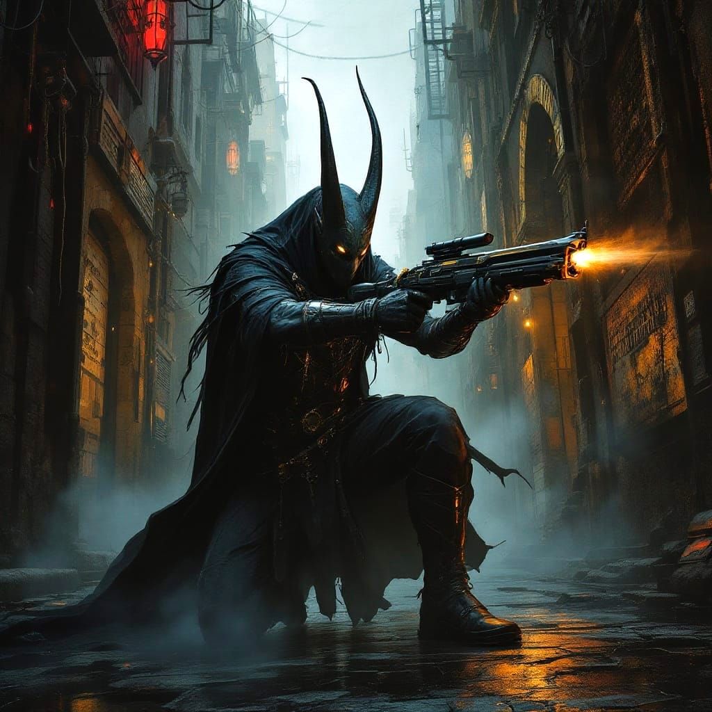 Retrofuturist Anubis in Dark Alley, Noir Style
