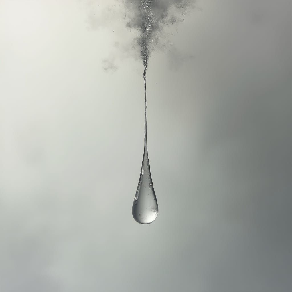 Solitary Tear Glistening in Mid-Air