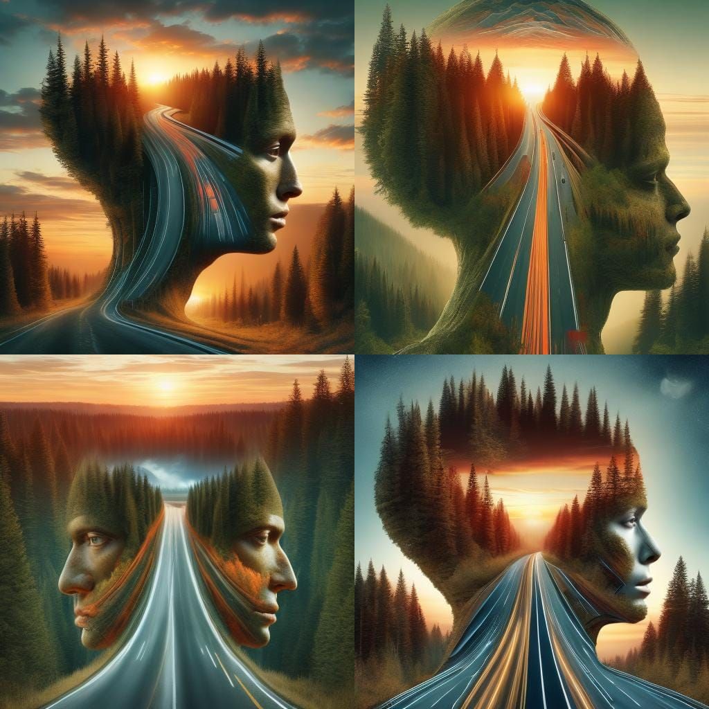 Abstract Mindscape: Sunset Road Through the Head