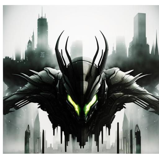 Alien Creature in Dystopian Cityscape: Double Exposure Art