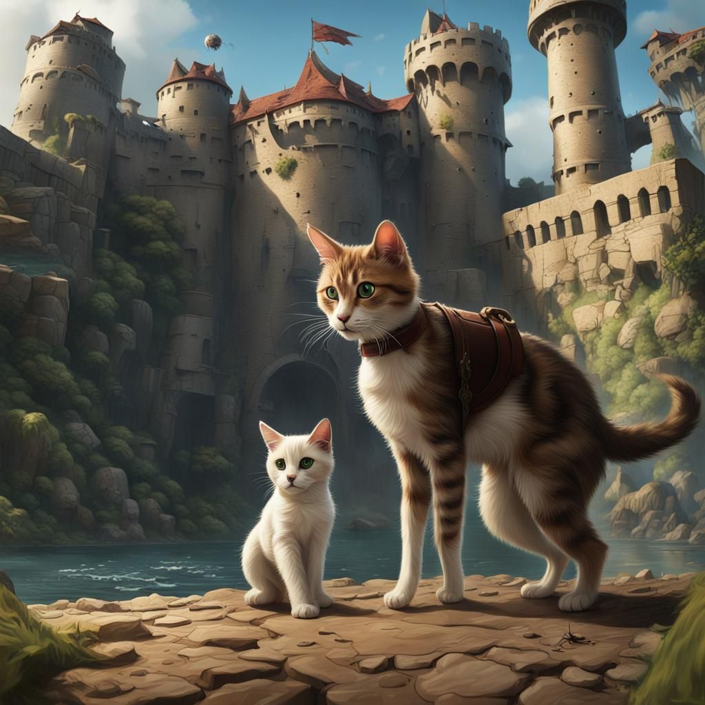 Cat and Dog Infiltrate Fortress as Detailed Matte Painting