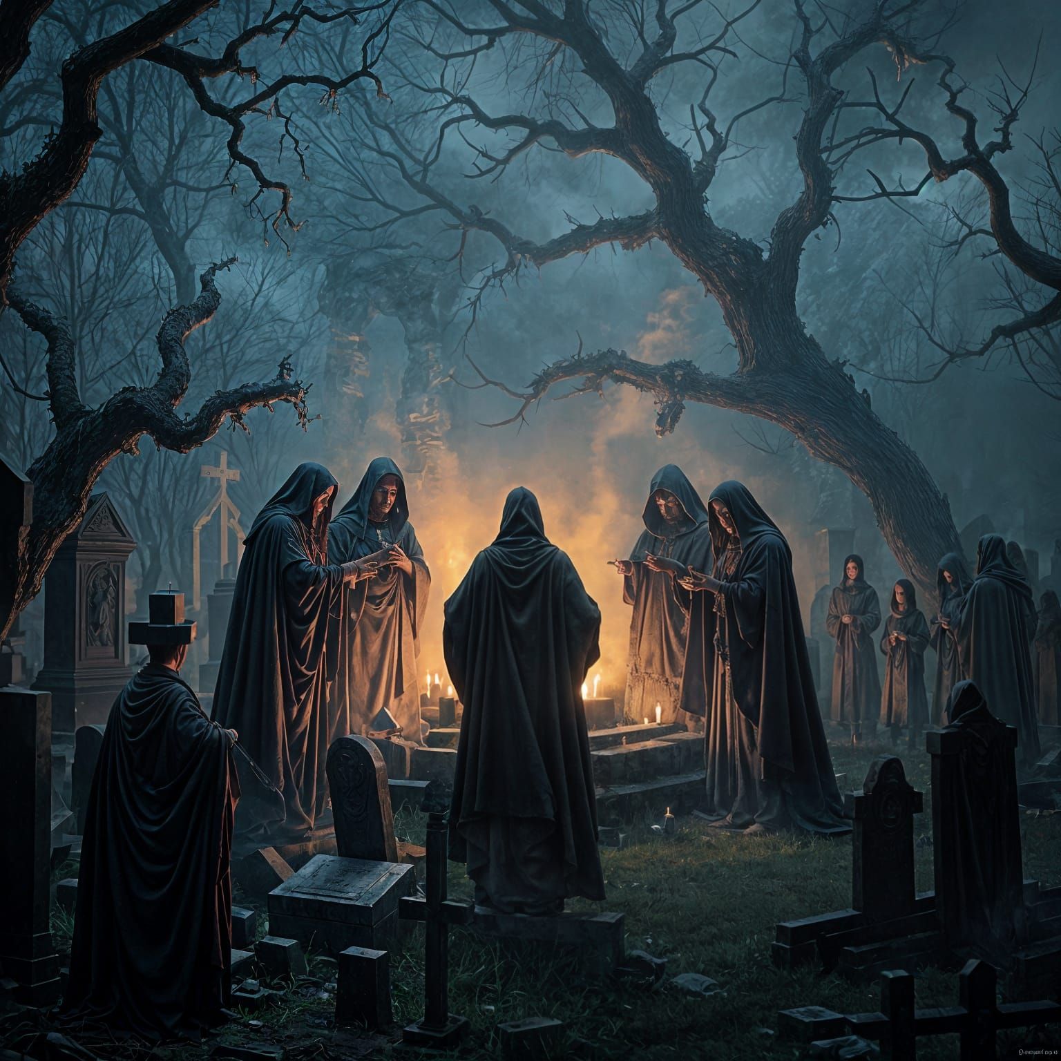 Dark Priests Conjure Ancient Power in Haunted Cemetery