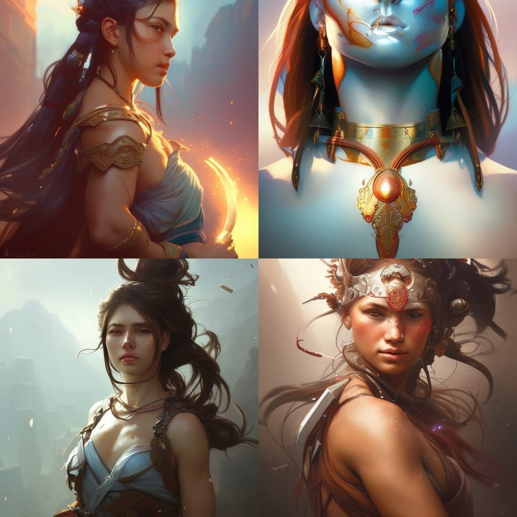Detailed Warrior Girl Portrait in Art Nouveau Style