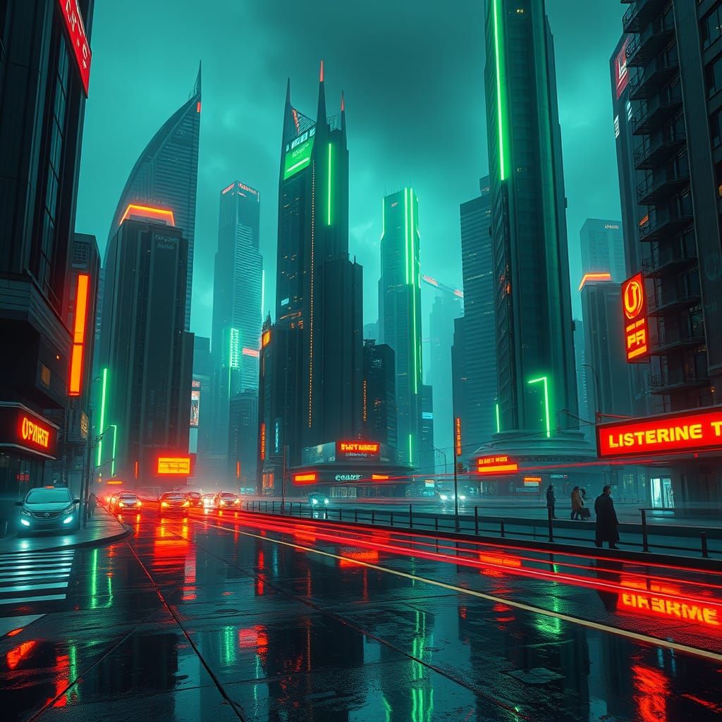 Dystopian Cyberpunk Cityscape at Night in 8K