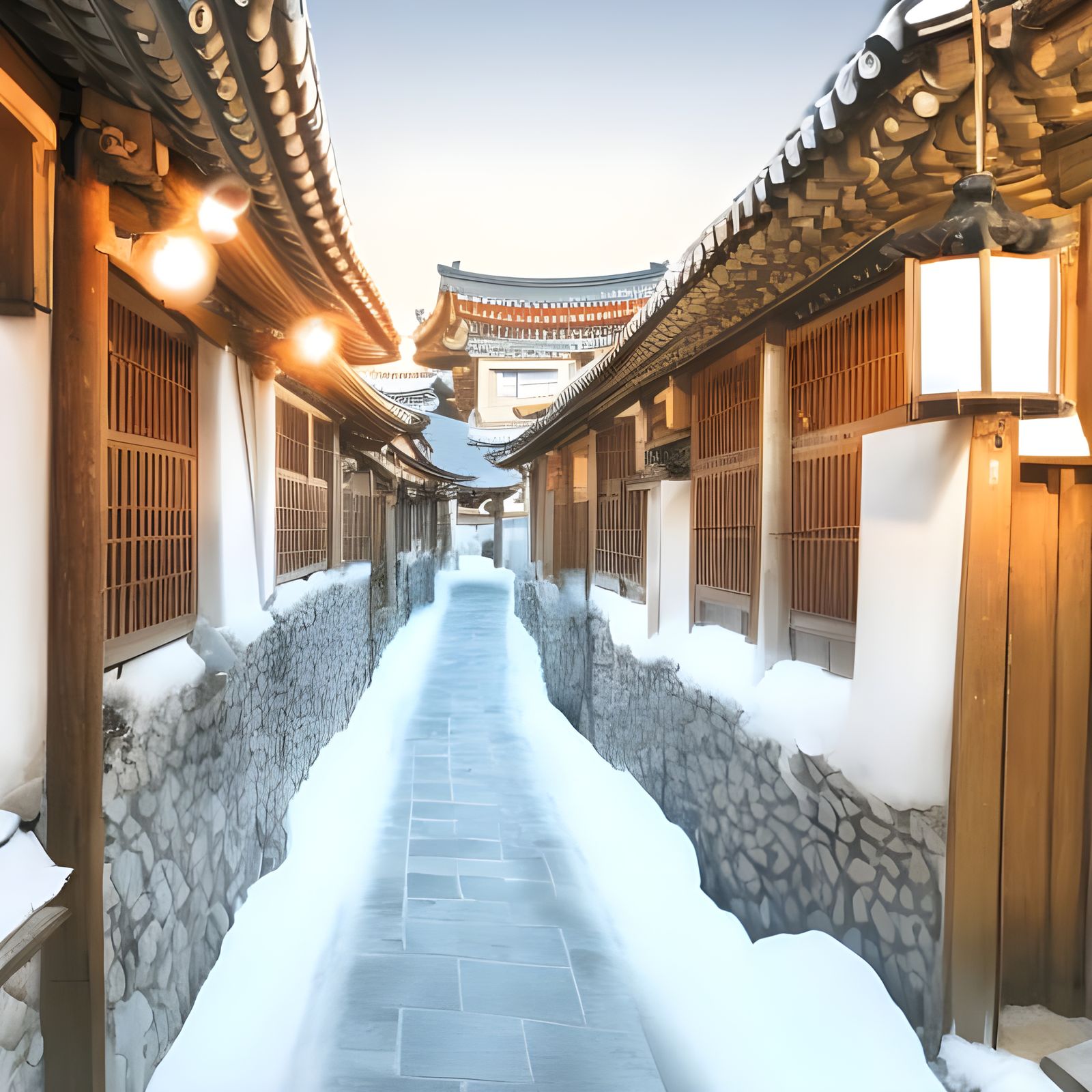 Winter in Bukchon Hanok Village with Glowing Lights