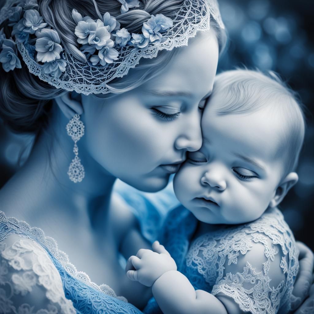 Lace Sculpted Mother and Child Portrait